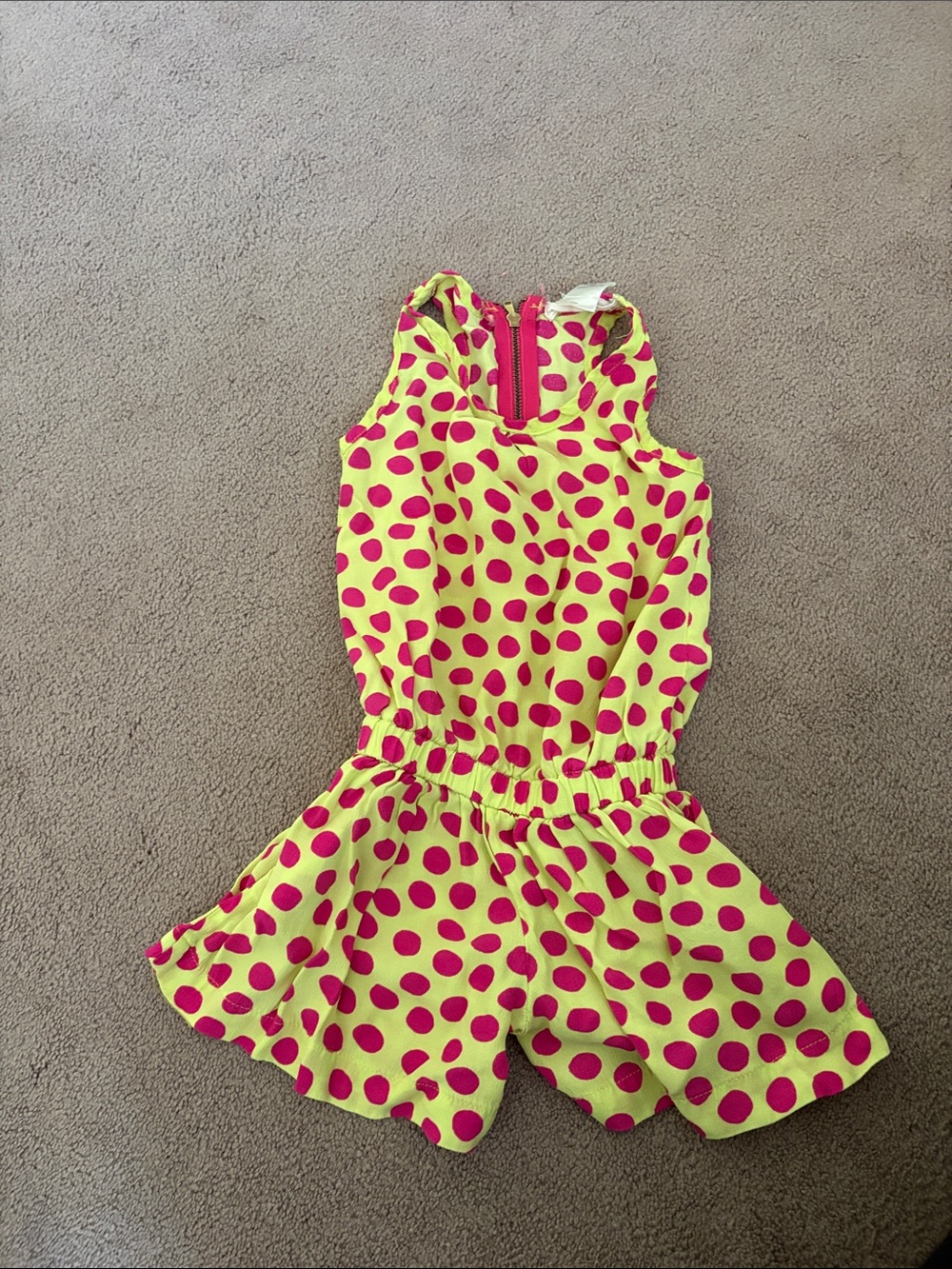 Girls Neon Yellow and Pink Polka Dot Romper
